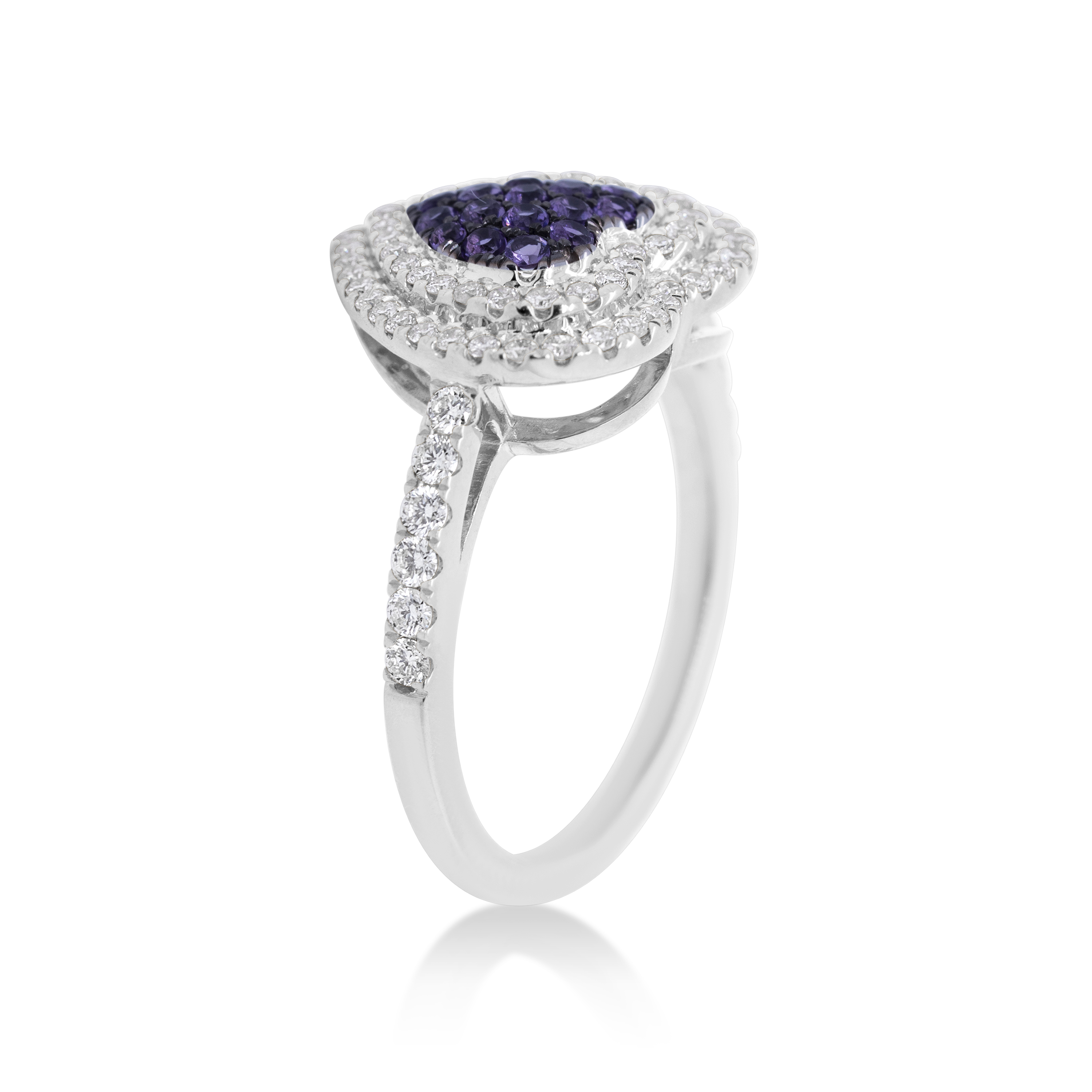 Diamond Heart Ring 0.44 ct. 14K White Gold 0.24 ct. Sapphire
